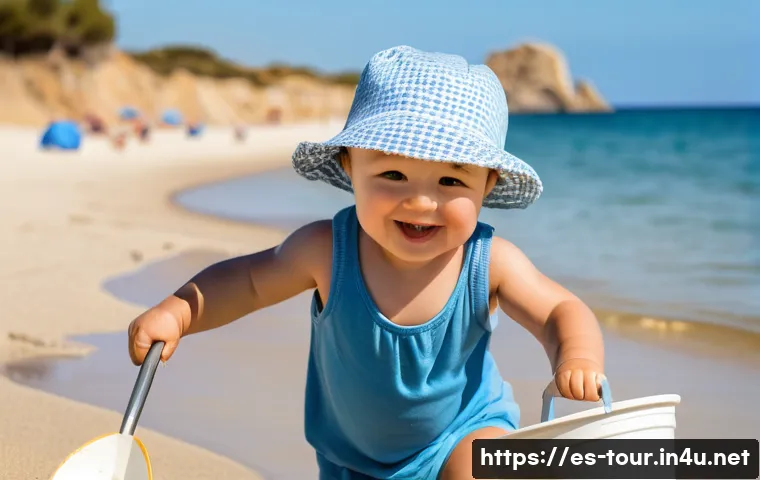 관광 재무관리 - **Subject:** A toddler playing at the beach.
    *   **Prompt:** "A happy toddler, wearing a diaper ...