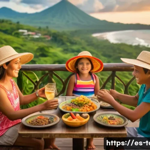 관광 마케팅 전략 - A vibrant scene depicting a Spanish family enjoying a personalized coastal adventure in Costa Rica: ...
