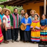 관광 개발 프로젝트 - A vibrant community meeting in a small Mexican village, with diverse local residents including men, ...