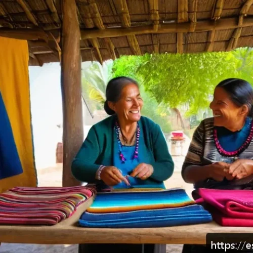 지속 가능한 관광 개발 모델 - A vibrant scene of community-based tourism in a small indigenous village in Mexico, featuring local ...