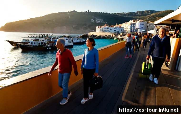 글로벌 관광 트렌드 - Photorealistic wide-angle scene of a multigenerational Spanish-speaking family arriving at a sunlit ...